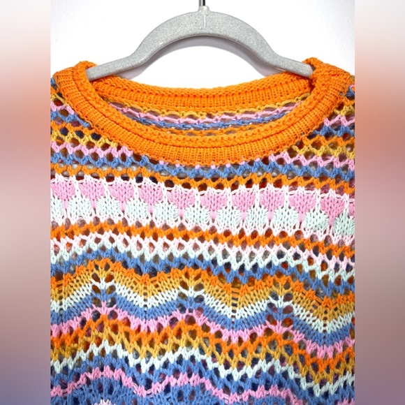 NWOT 70s Style Crochet Long Sleeve Striped Top Size Small - Picture 4 of 6